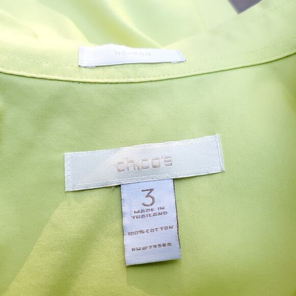 Chico's Yellow Green No Iron Button Down Short Sleeve Shirt Roll Tab Chicos 3 XL - Picture 15 of 16